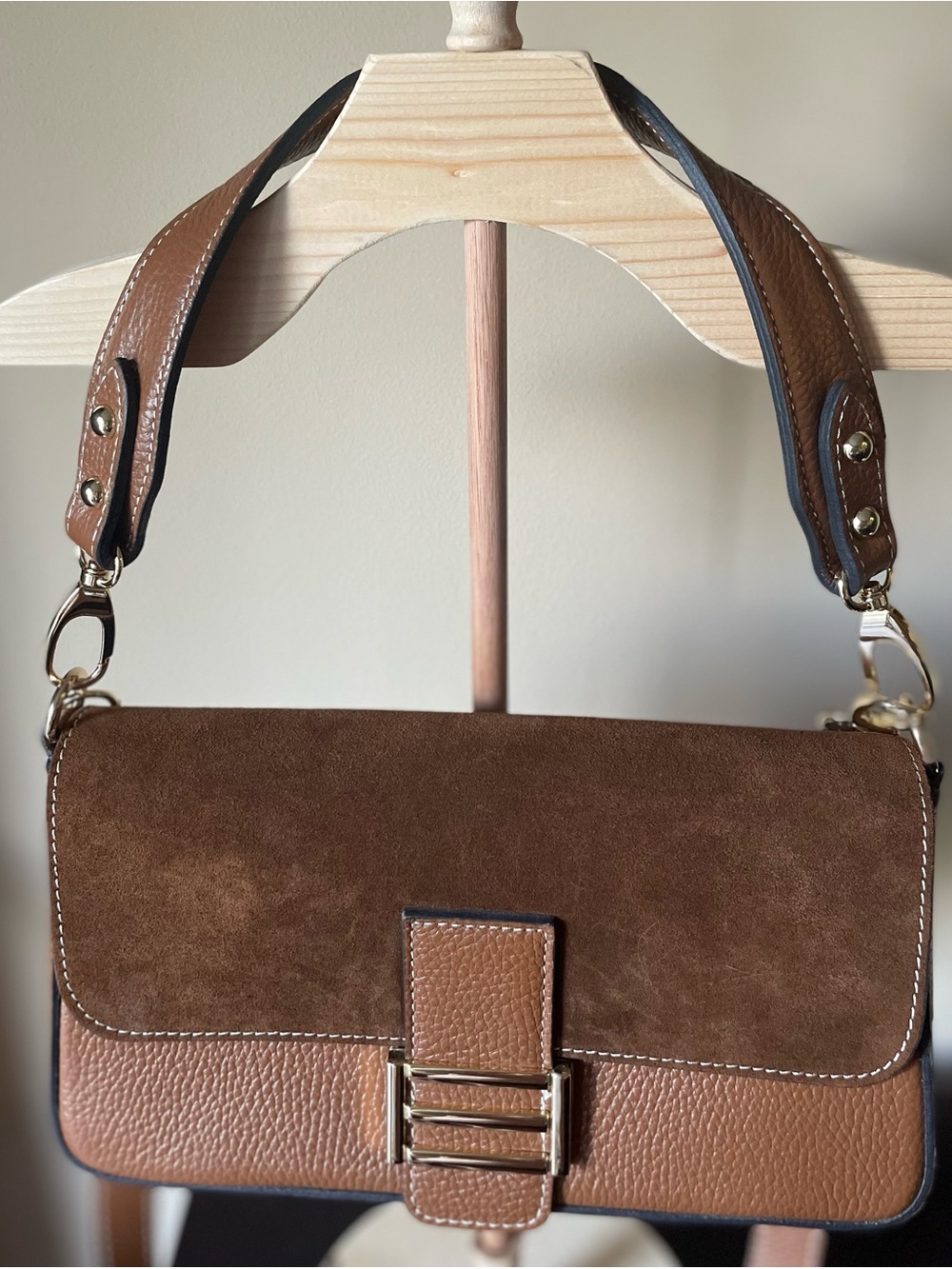 “Divina Firenze” Brown/Carmel Satchel, Shoulder or Crossbody Bag